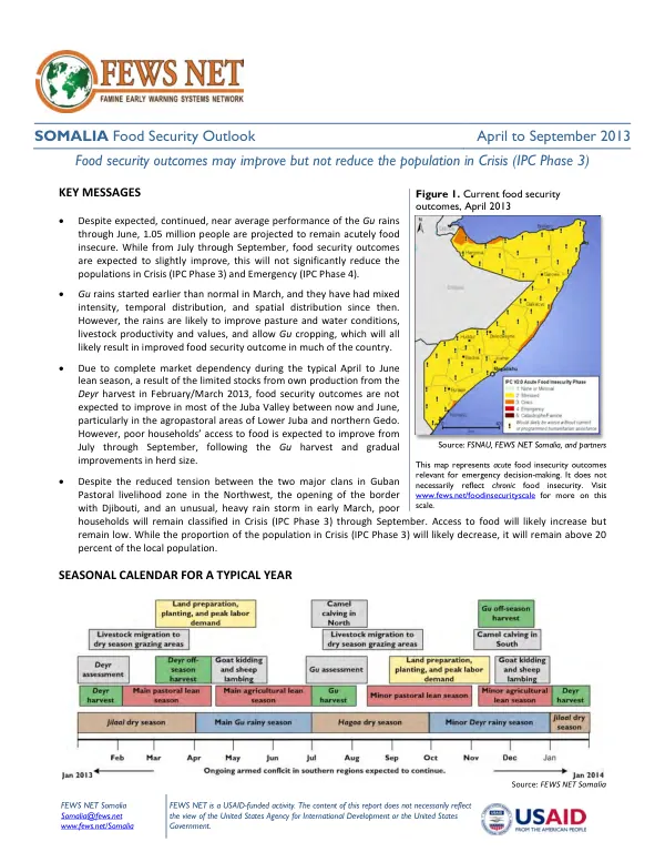 Somalia food security outlook, April to September 2013