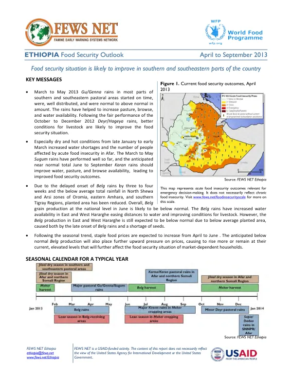 Ethiopia food security outlook, April to September 2013