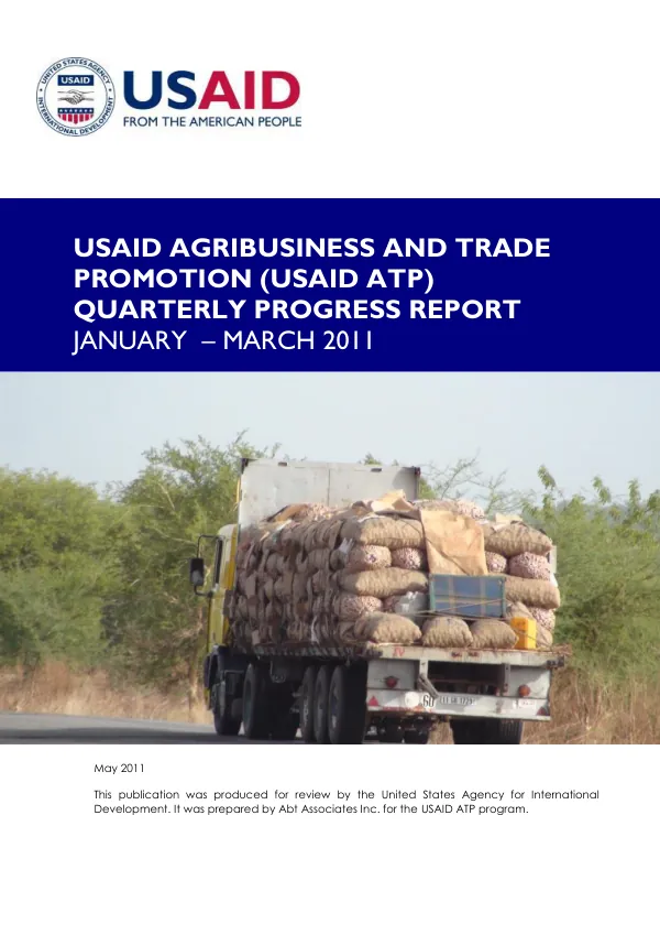 USAID Agribusiness and Trade Promotion (USAID ATP) Quarterly Progress Report January 2011 – March 2011
