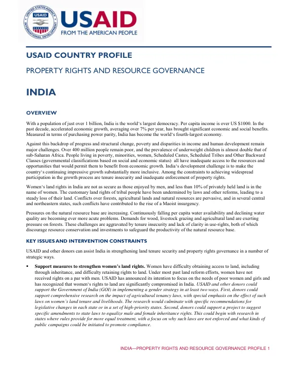 India—Property Rights and Resource Governance Profile