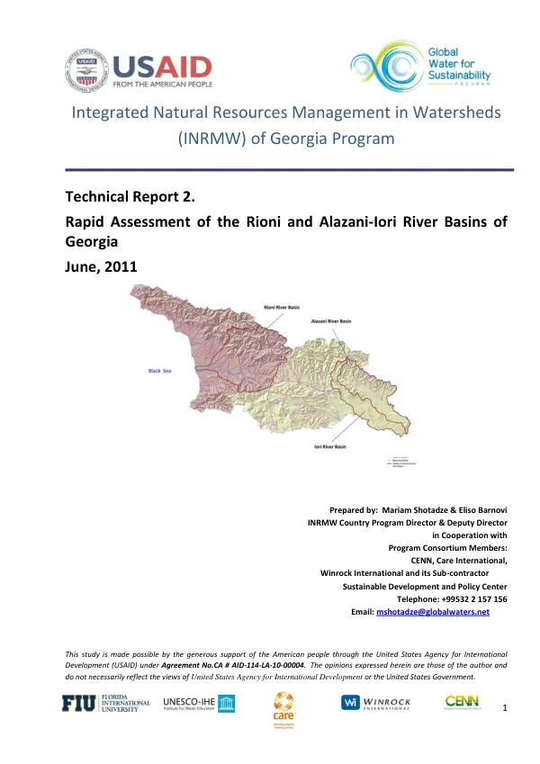 Integrated Natural Resources Management in Watersheds (INRMW) of Georgia Program: Rapid Assessment of the Rioni and Alazani-Iori River Basins of Georgia