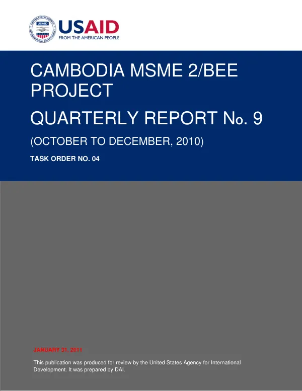 Cambodia MSME 2/BEE Project Quarterly Report Number 9 (October to December, 2010)