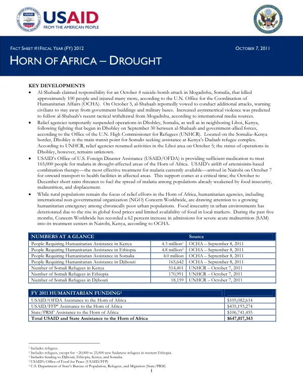 USG Horn of Africa Drought Fact Sheet #1