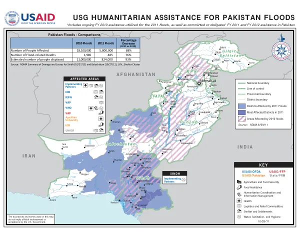 USG HUMANITARIAN ASSISTANCE FOR PAKISTAN FLOODS MAP