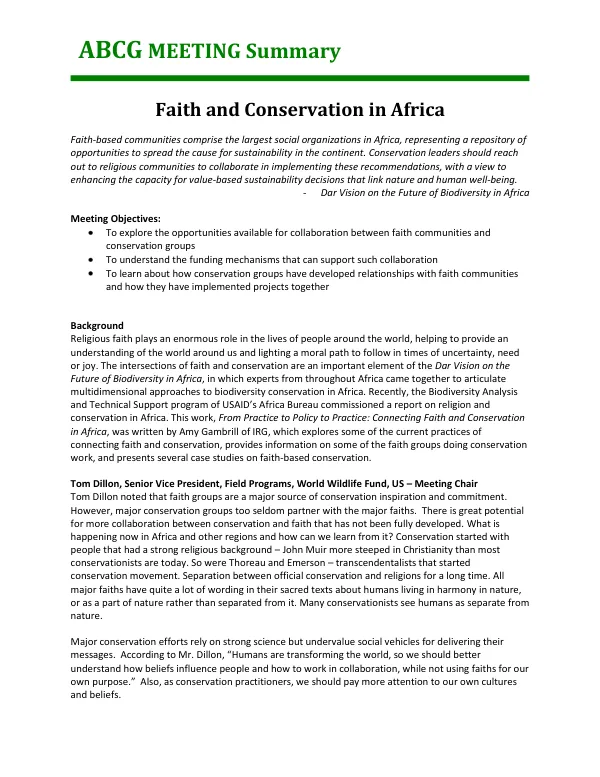 Faith and Conservation in Africa