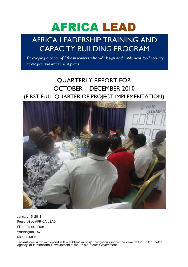 AFRICA LEADERSHIP TRAINING AND CAPACITY BUILDING PROGRAM QUARTERLY REPORT FOR OCTOBER – DECEMBER 2010
