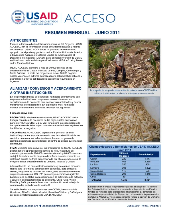 USAID ACCESO Monthly Update June 2011