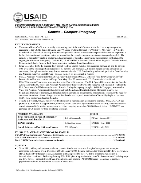 USAID/OFDA Somalia Complex Emergency Fact Sheet #2
