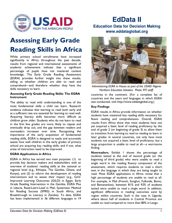 Assessing Early Grade Reading Skills in Africa: The EGRA Instrument