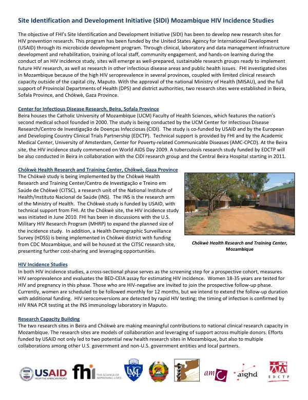 Site Identification and Development Initiative (SIDI) Mozambique HIV Incidence Studies
