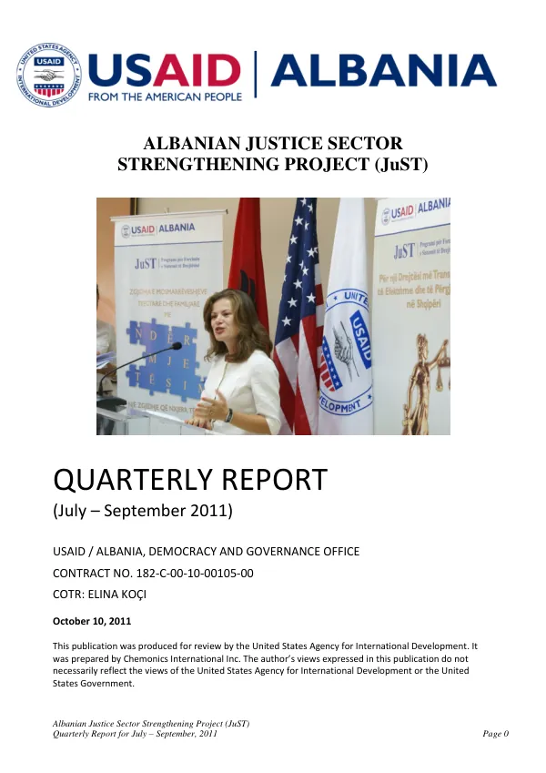 Albanian Justice Sector Strengthening Project (JuST) Quarterly Report for July – September, 2011