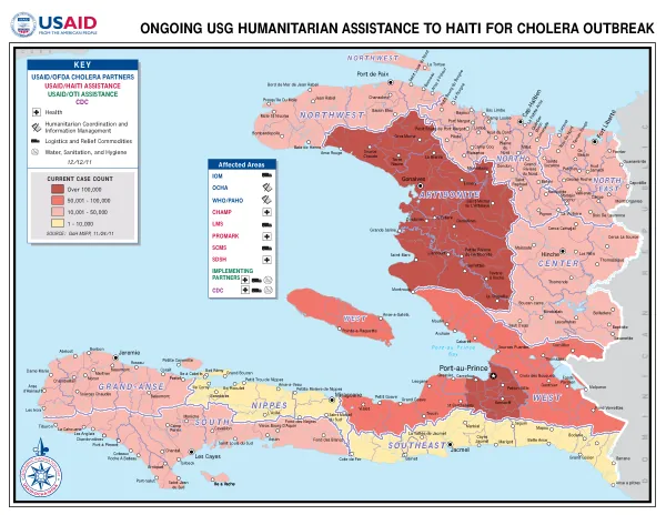 Ongoing USG Humanitarian Assistance to Haiti for Cholera Outbreak Map