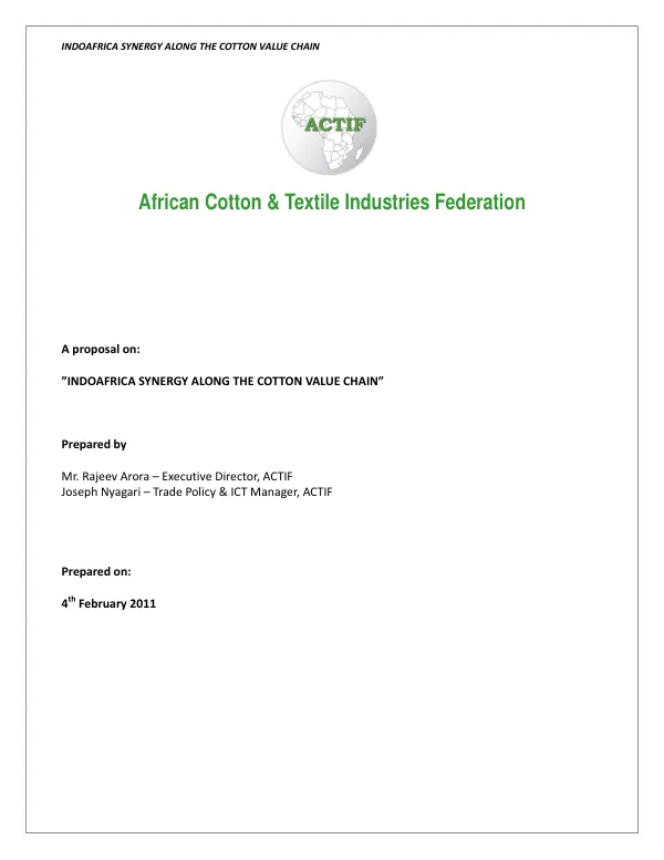 INDO-AFRICA SYNERGY ALONG THE COTTON VALUE CHAIN