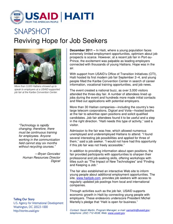USAID/OTI Haiti Program Snapshot: Reviving Hope for Job Seekers