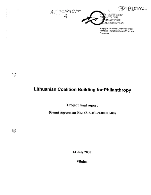 Lithuanian coalition building for philanthropy : project final report (grant agreement no. 163-A-00-99-00001-00)