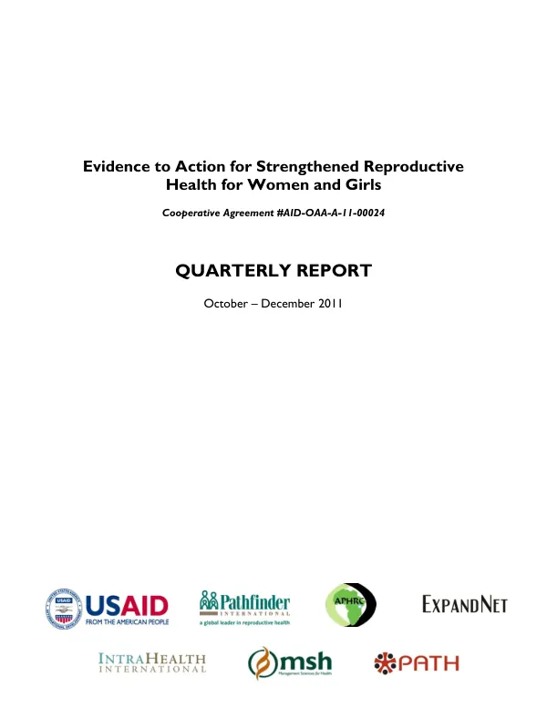 Evidence to Action for Strengthened Reproductive Health for Women and Girls