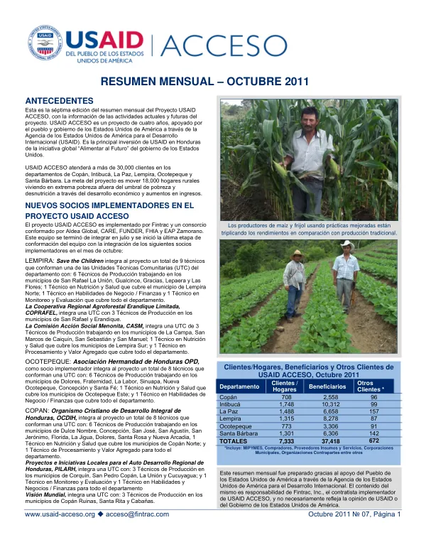 USAID ACCESO Monthly Update October 2011