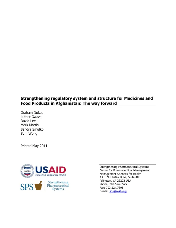 Strengthening regulatory system and structure for Medicines and Food Products in Afghanistan: The way forward