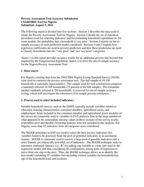 Poverty Assessment Tool Accuracy Submission for Nigeria