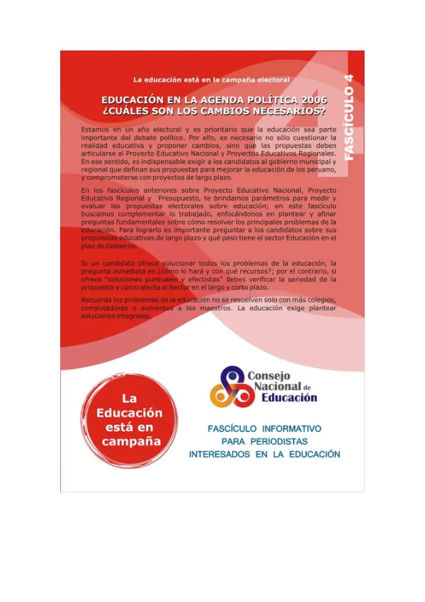 Educacion en la agenda politica 2006 : cuales son los cambios necesarios? -- Fasciculo 4