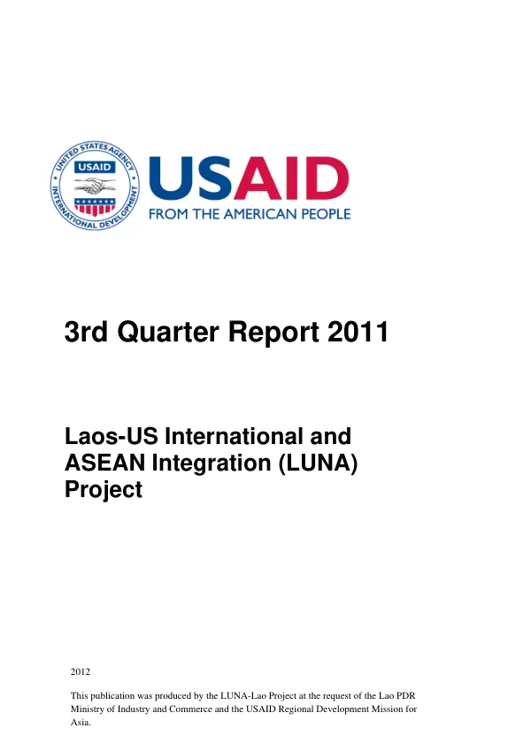 3rd Quarter Report 2011: Laos-US International and ASEAN Integration (LUNA) Project