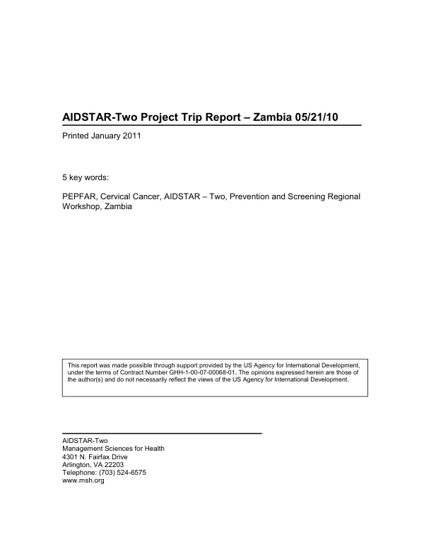 AIDSTAR-Two Project Trip Report – Zambia 05/21/10