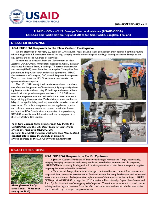 USAID OFDA East Asia and Pacific Newsletter Jan and Feb 2011