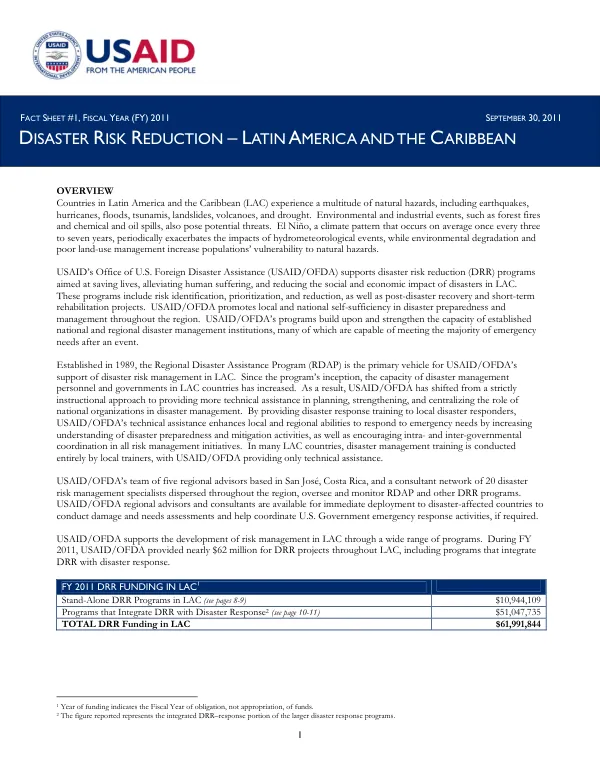 Disaster Risk Reduction – Latin America and the Caribbean