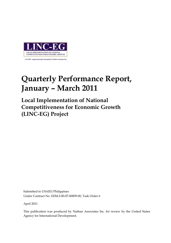 Quarterly Performance Report, Local Implementation of National Competitiveness for Economic Growth (LINC-EG) Project