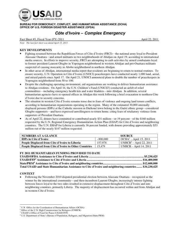 USAID-OFDA Côte d'Ivoire Complex Emergency Fact Sheet #3