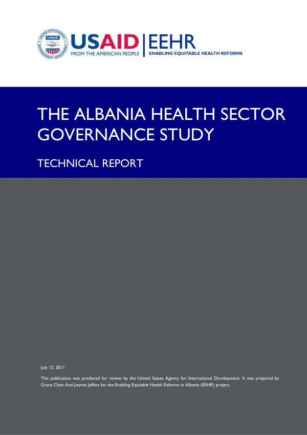 The Albania Health Sector Governance Study Technical Report