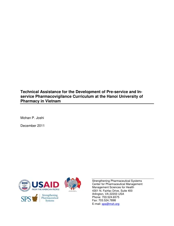 Technical Assistance for the Development of Pre-service and In-service Pharmacovigilance Curriculum at the Hanoi University of Pharmacy in Vietnam