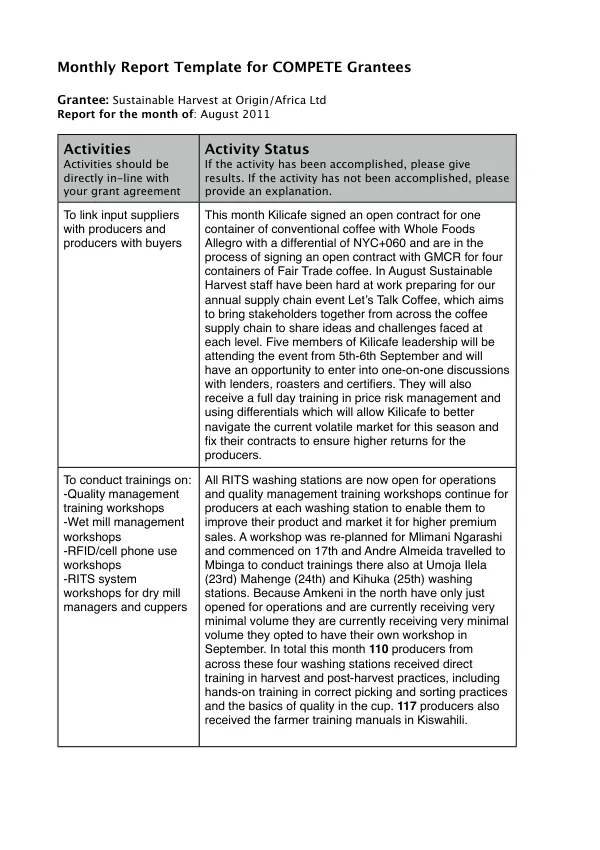 Monthly Report Template for COMPETE Grantees