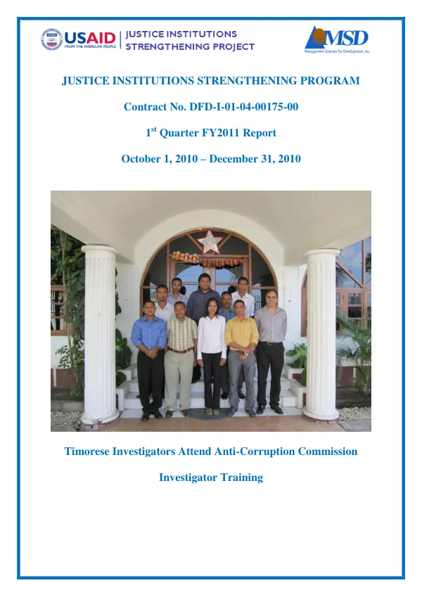 Justice Institutions Strengthening Program (JISP) 1st Quarter Report – FY2011