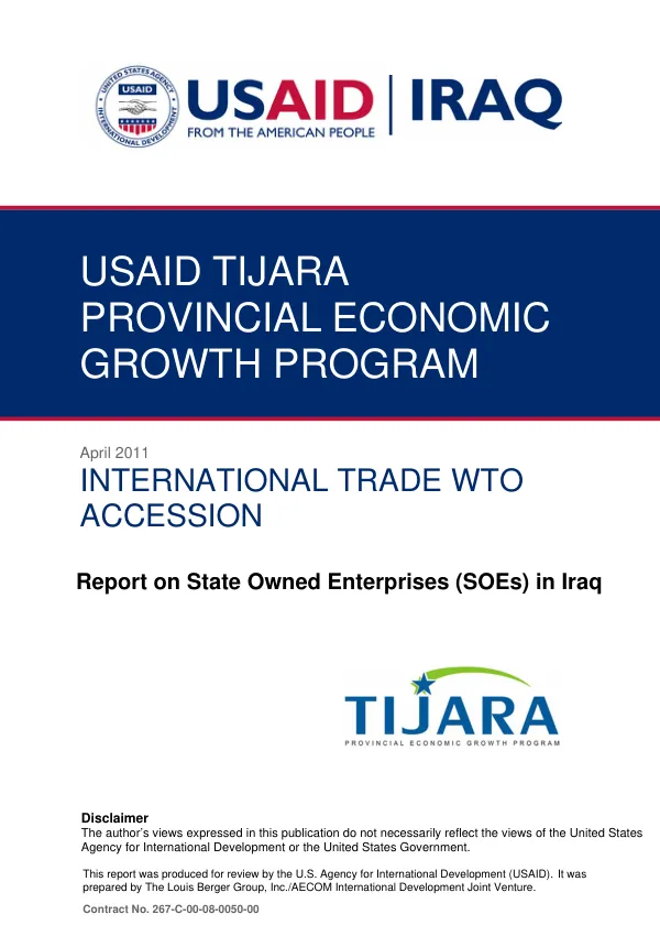 Economic Assessment of Iraqi Agricultural Sector Reforms: State Owned Enterprises (SOEs) in Iraq