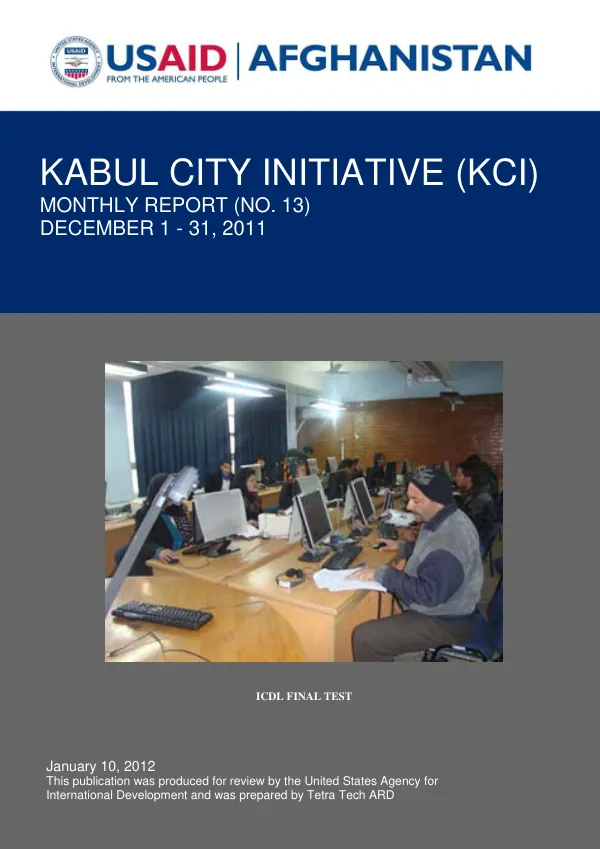 Kabul City Initiative (KCI) Monthly Report: December 2011