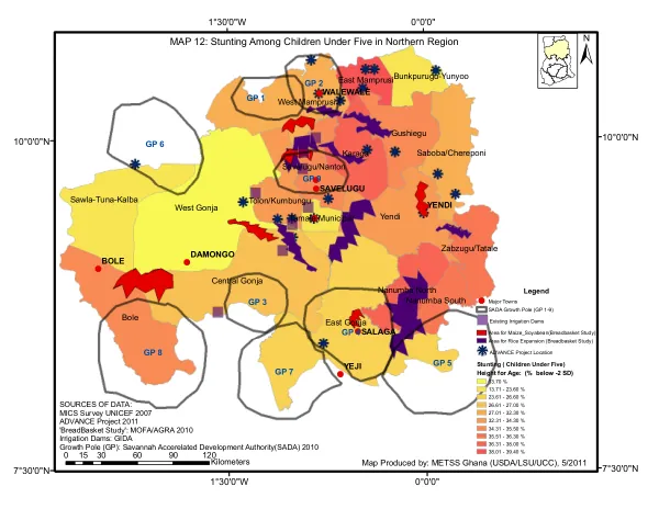 Map 12: Stunting Among Children Under Five in Northern Region