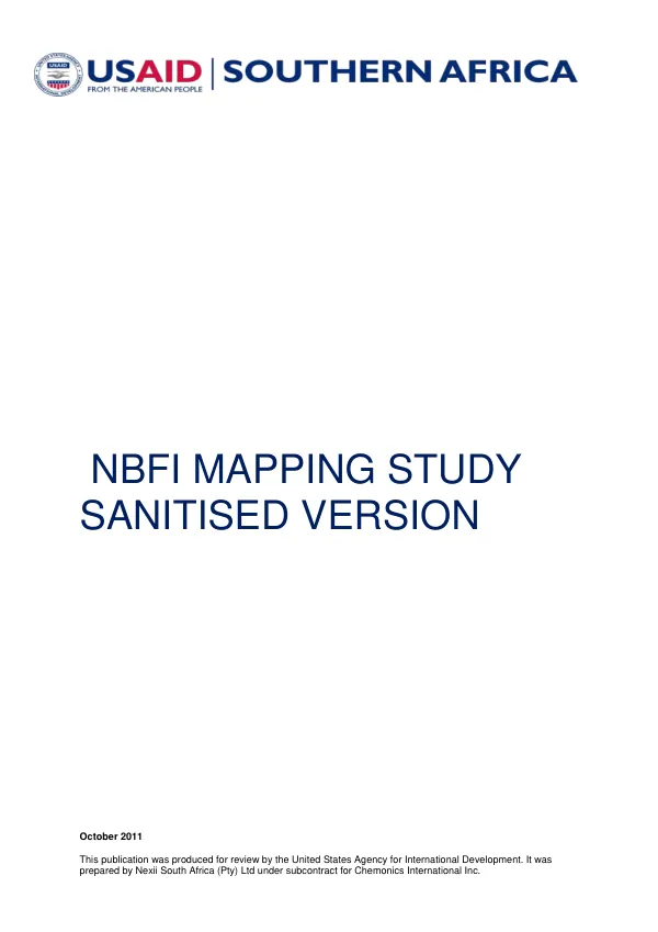 NBFI MAPPING STUDY: Understanding the Universe and Absorptive Capacity of Non-Banking Financial Institutions (NBFI) Supporting SME Lending Activities in South Africa