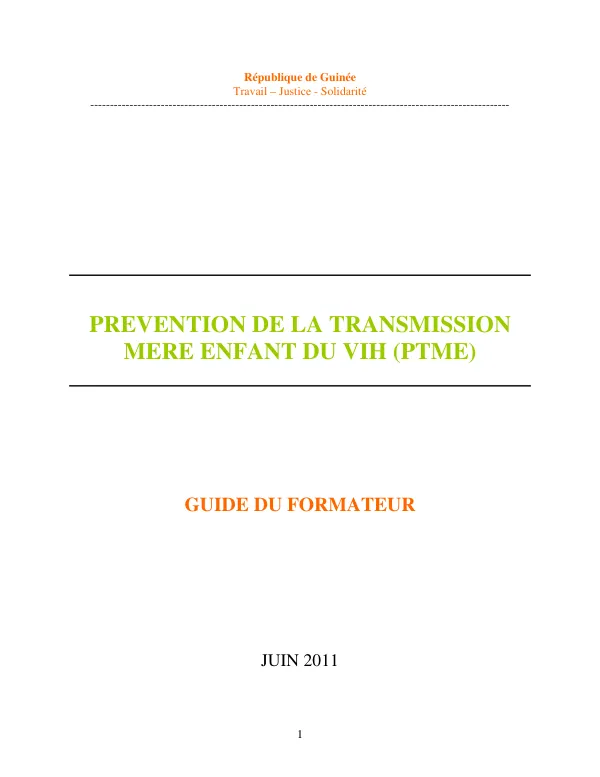 Formation en Prévention de la Transmission Mère Enfant du VIH
