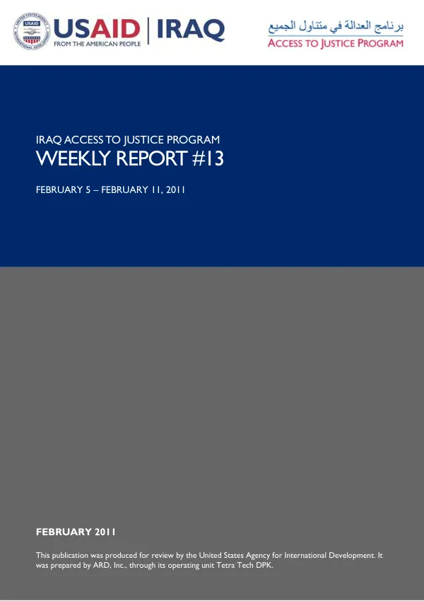 Weekly Report for February 5 - 11, 2011: Iraq Access to Justice Program
