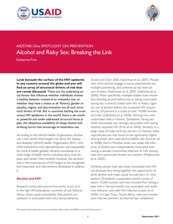 Alcohol and Risky Sex: Breaking the Link