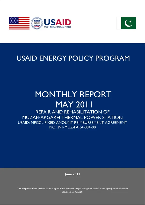 Monthly Report: Repair and Rehabilitation of Muzaffargarh Thermal Power Station