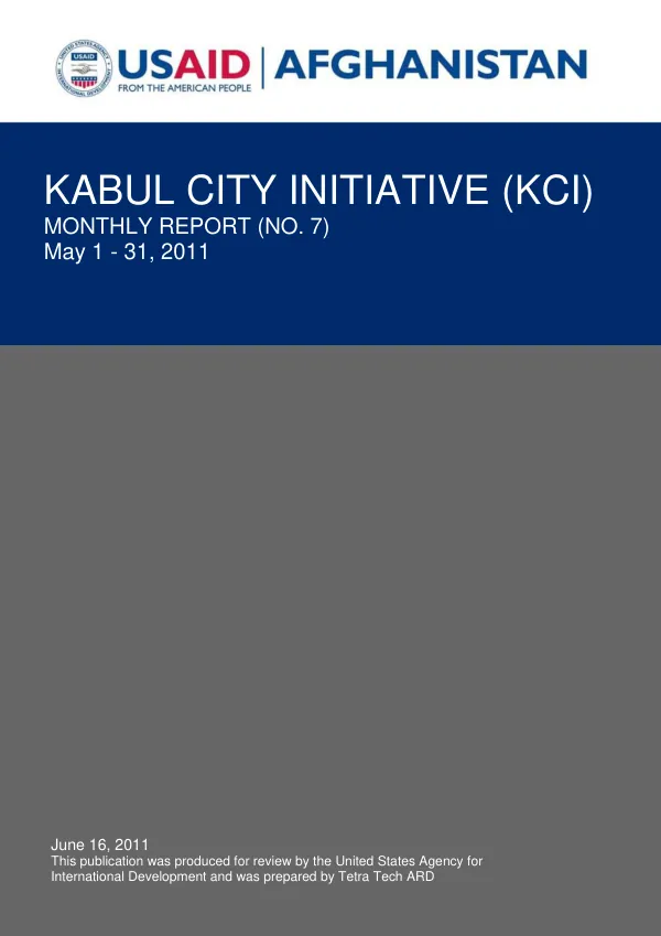 Kabul City Initiative (KCI) Monthly Report: May 2011