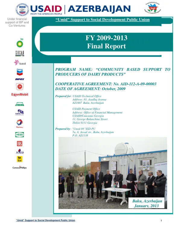 FY 2009-2013 final report, community based assistance to producers of dairy products : cooperative agreement no. AID-112-A-09-00003
