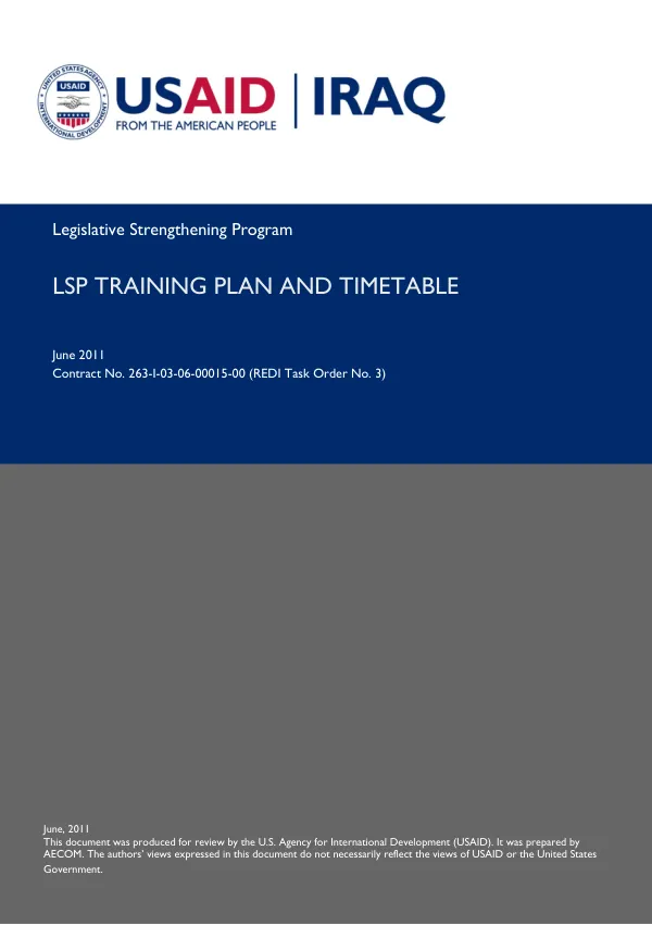 Legislative Strengthening Program (LSP) Training Plan and Timetable