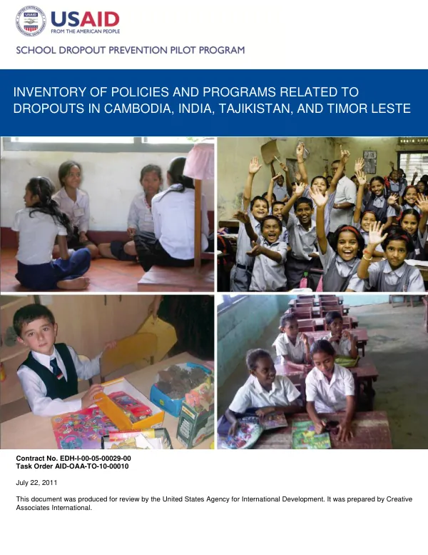Inventory of Policies and Programs Related to Dropouts in Cambodia, India, Tajikistan, and Timor Leste