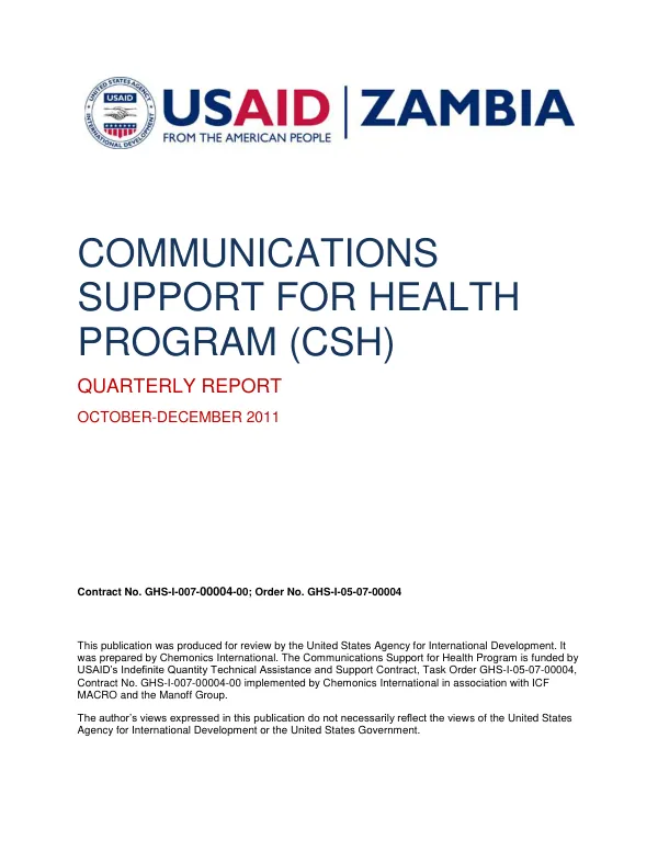 Communications Support for Health Program (CSH) Quarterly Report October-December 2011