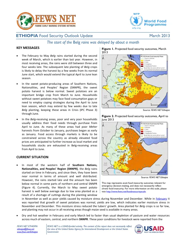 Ethiopia food security outlook update, March 2013
