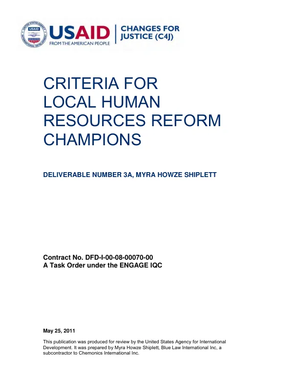Criteria for Local Human Resource Reform Champions
