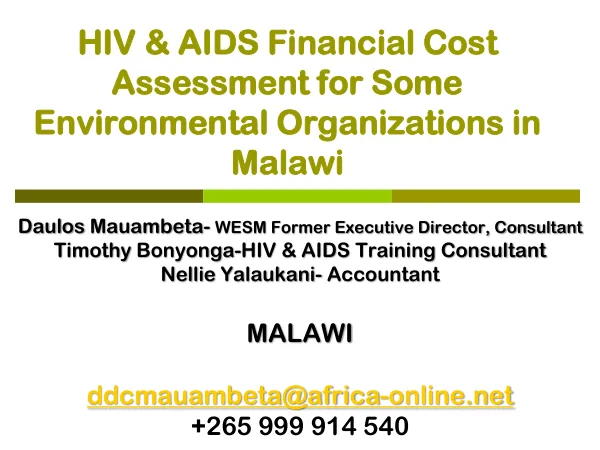 Impacts of HIV/AIDS on Land, Protected Areas and Resource Use & Possible Mitigation Measures